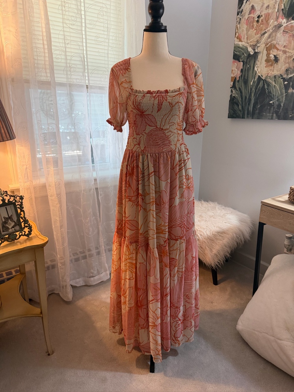 NWT-Patrons of Peace Coral Floral Maxi Dress
